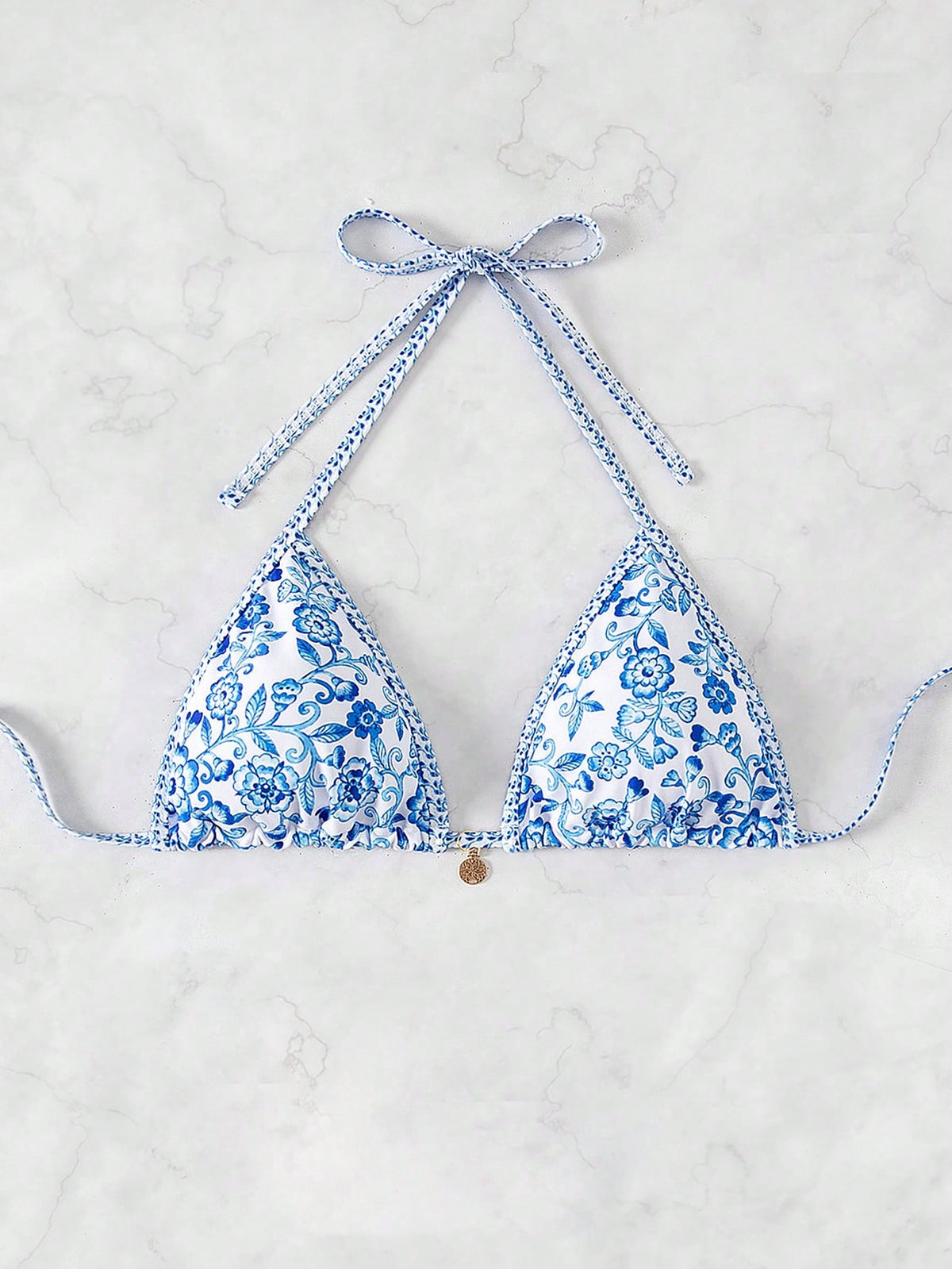 Swim Vcay VCAY Women Random Print Halter Neck Triangle Halter Beach Top For Summer Beach Vacation
