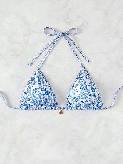 Swim Vcay VCAY Women Random Print Halter Neck Triangle Halter Beach Top For Summer Beach Vacation