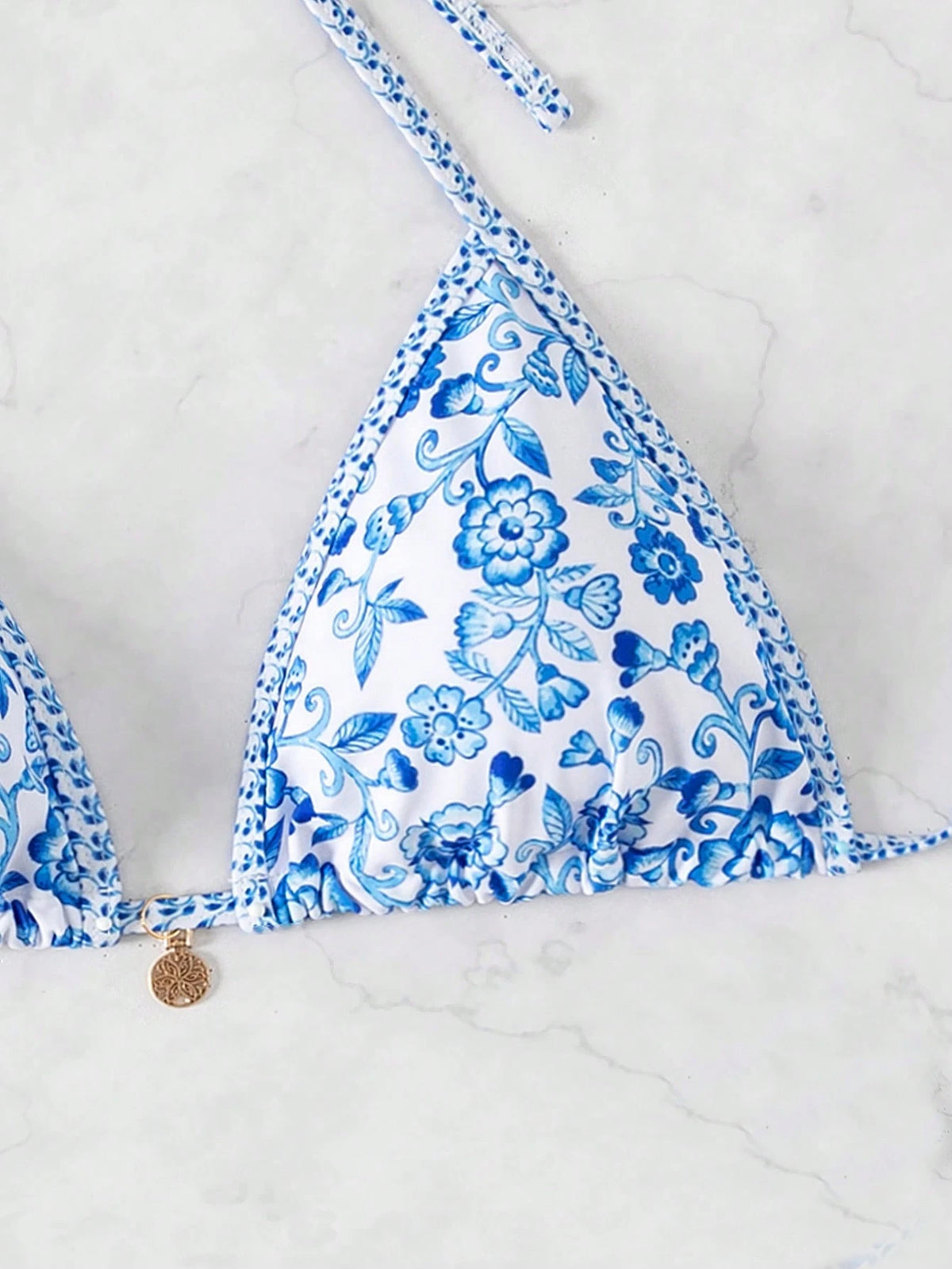 Swim Vcay VCAY Women Random Print Halter Neck Triangle Halter Beach Top For Summer Beach Vacation