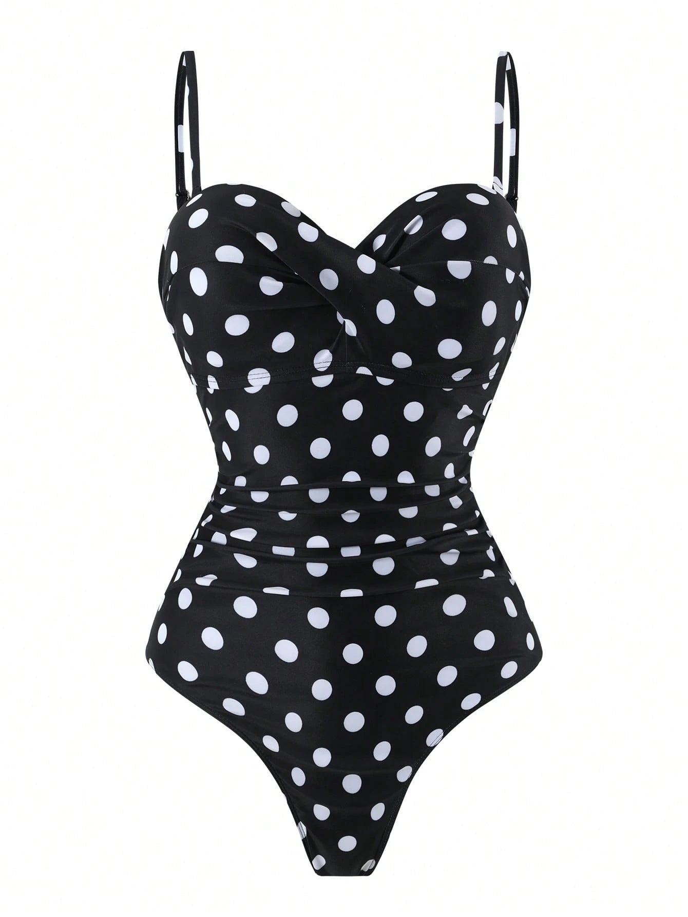 Swim Vcay Women's Casual Vacation Beach Party Elegant Black & White Polka Dot One-Piece Swimsuit With Black Skirt, Summer New Style