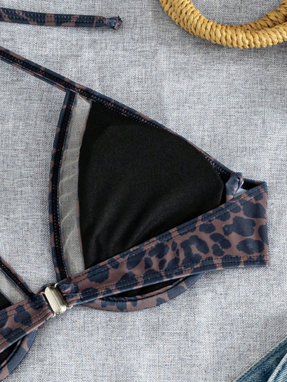 Swim Vcay Women's Leopard Print Halter Tie Bikini Top, Suitable For Summer Vacation And Beach