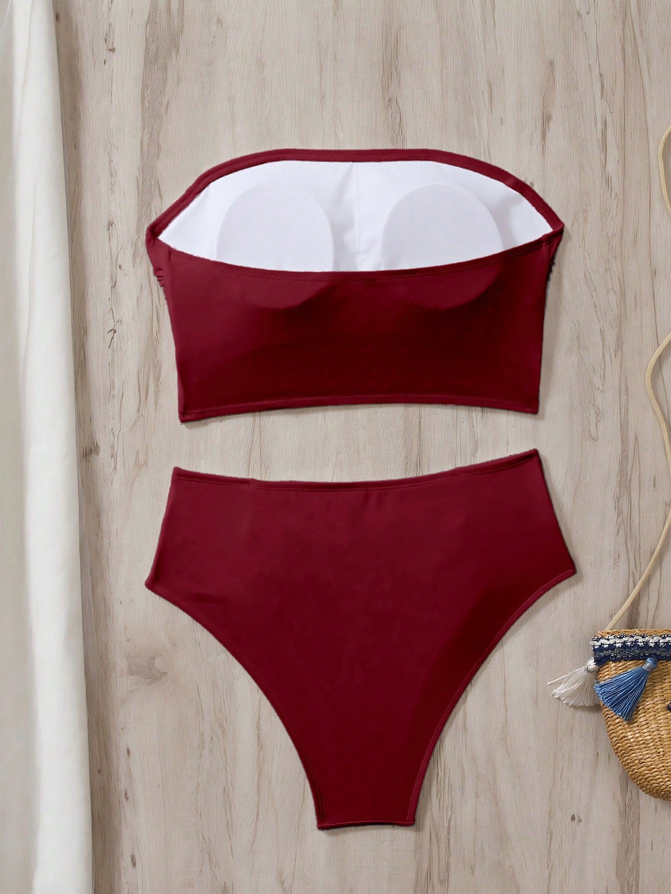 Swim Vcay Women's Solid Color Bandeau Ruffled Bikini Set Summer