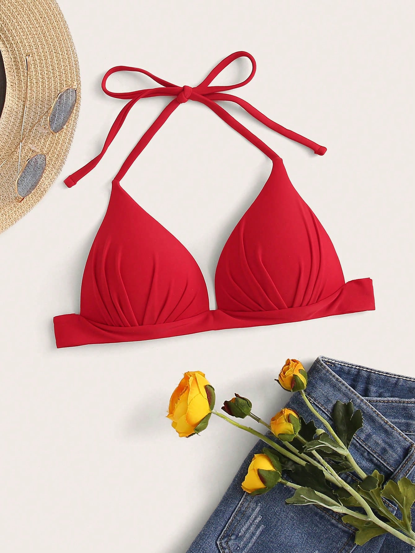 Swim Vcay Women's Strapless Bikini Top (Tie Knot Detachable, Push Up Wireless)
