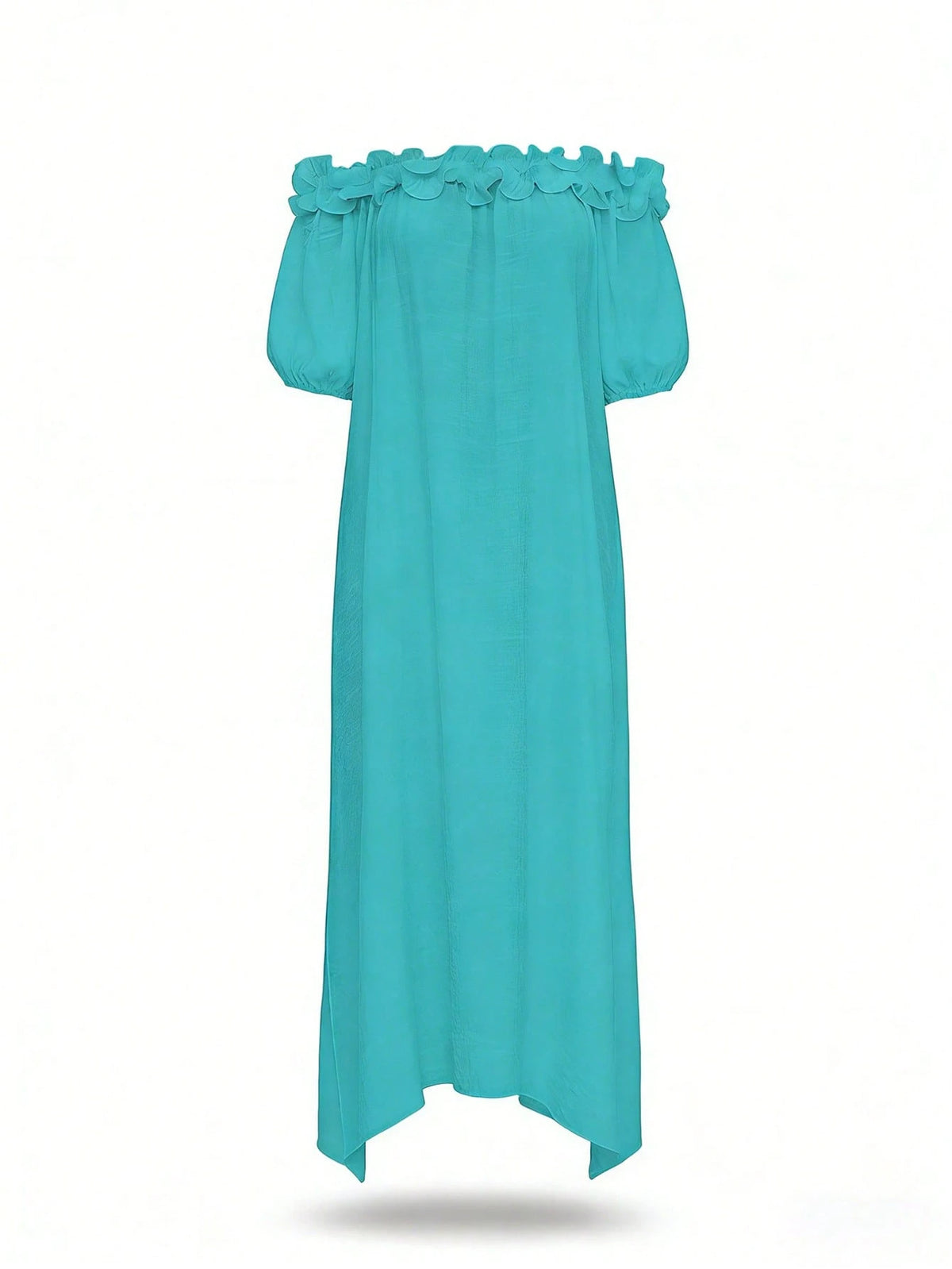 Swim Vcay Women's Summer Beach Ruffled Shoulder Midi Dress, Sexy Beach Dress, Lantern Sleeve Loose Wedding Guest Split Dress