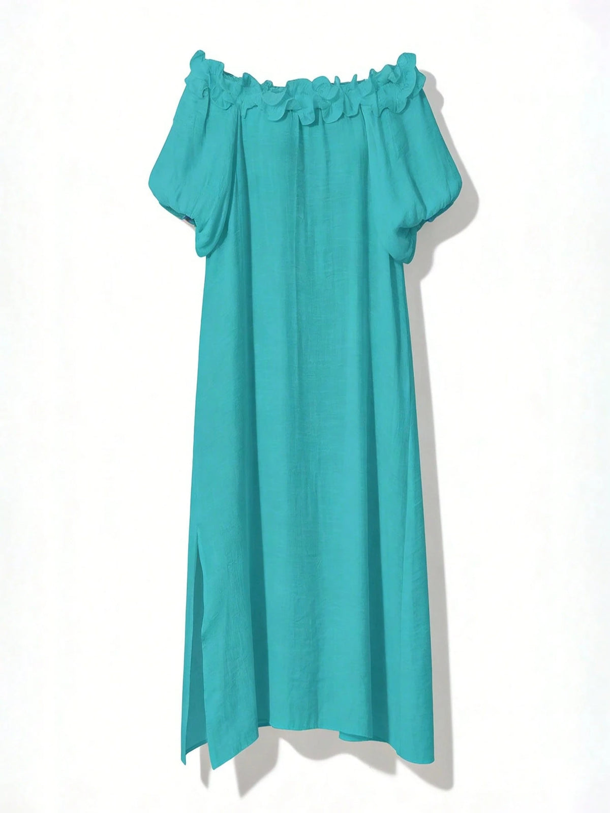 Swim Vcay Women's Summer Beach Ruffled Shoulder Midi Dress, Sexy Beach Dress, Lantern Sleeve Loose Wedding Guest Split Dress