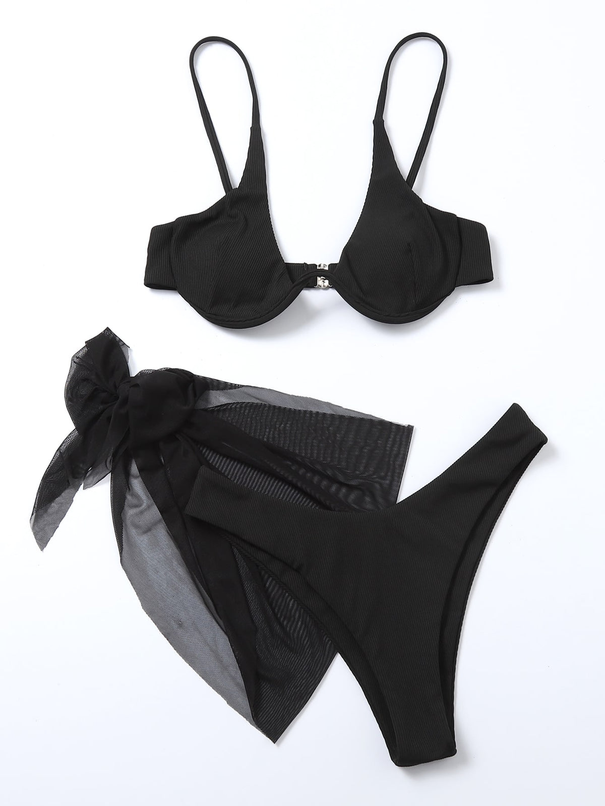 Swim Vcay Women's Summer Beach Solid Color Sexy Bikini 3 Pieces Set With Tankini Top And Skirt, Includes Underwire