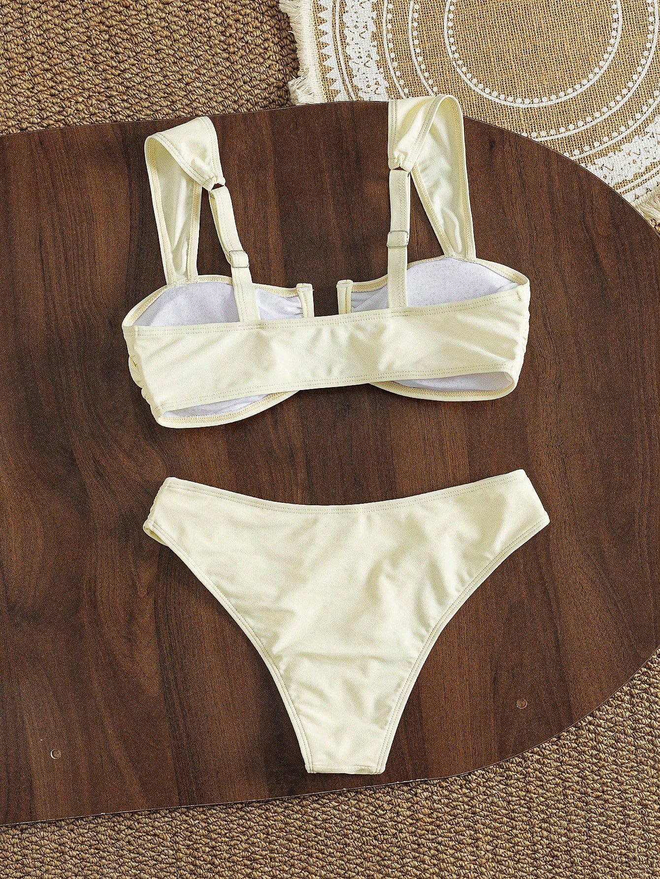 Swim Vcay Women's Summer Soft Yellow Bikini Set, U-Neck Wide Strap High Waist Ruched Two Pieces Fashionable Slimming Beach Vacation Pure Style Swimwear