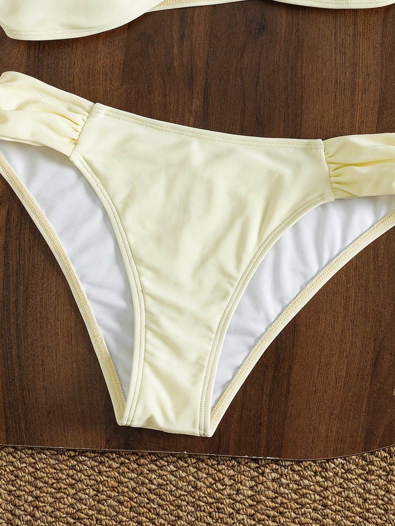 Swim Vcay Women's Summer Soft Yellow Bikini Set, U-Neck Wide Strap High Waist Ruched Two Pieces Fashionable Slimming Beach Vacation Pure Style Swimwear