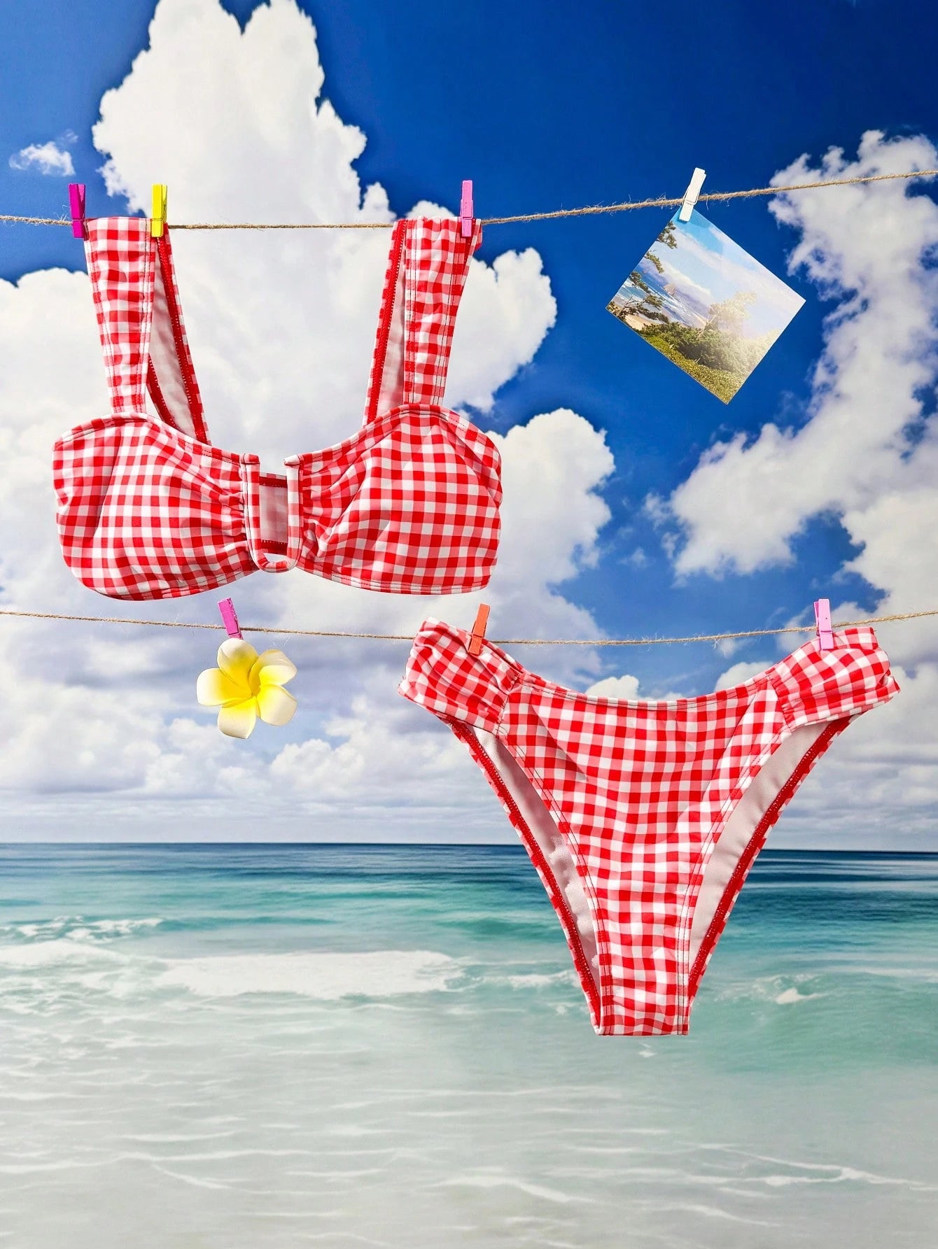Swim Vcay Women's Summer Soft Yellow Bikini Set, U-Neck Wide Strap High Waist Ruched Two Pieces Fashionable Slimming Beach Vacation Pure Style Swimwear