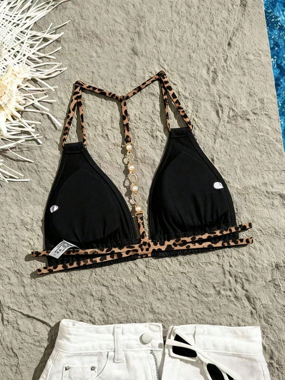 Swim Vcay Women's Vacation Beach Leopard Print Metal Buckle Ruched Sexy Fashion Swimsuit Top