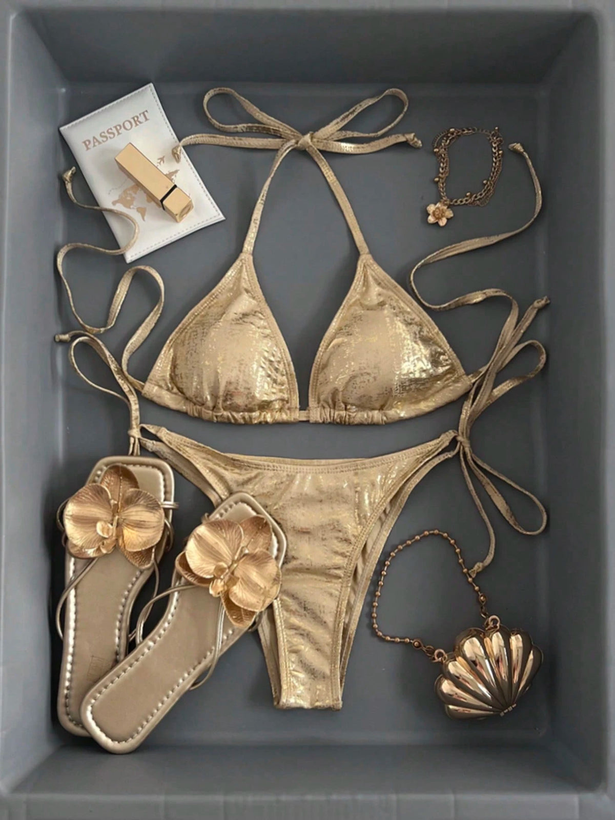 Swim Women's Beach Swimwear Set With Metallic Decor For Summer Beach Vacation
