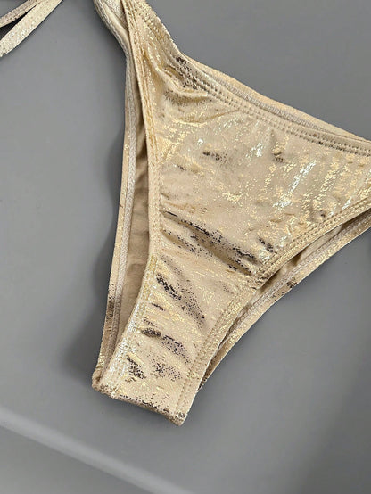 Swim Women's Beach Swimwear Set With Metallic Decor For Summer Beach Vacation