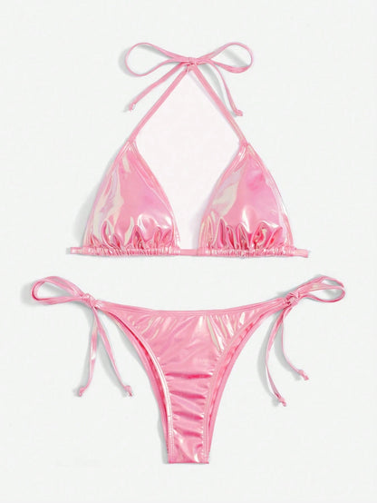 Swim Women's Beach Swimwear Set With Metallic Decor For Summer Beach Vacation
