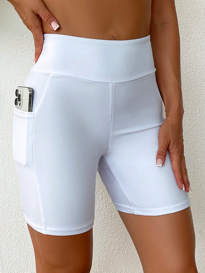 Swim Women's Solid Color Wide Waistband Swim Bottom With Side Pockets, Individual Piece Summer