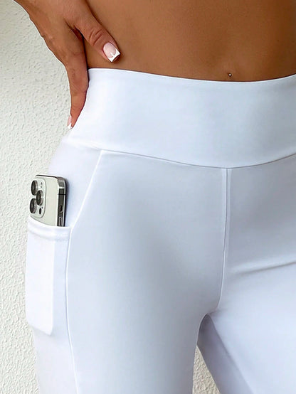 Swim Women's Solid Color Wide Waistband Swim Bottom With Side Pockets, Individual Piece Summer