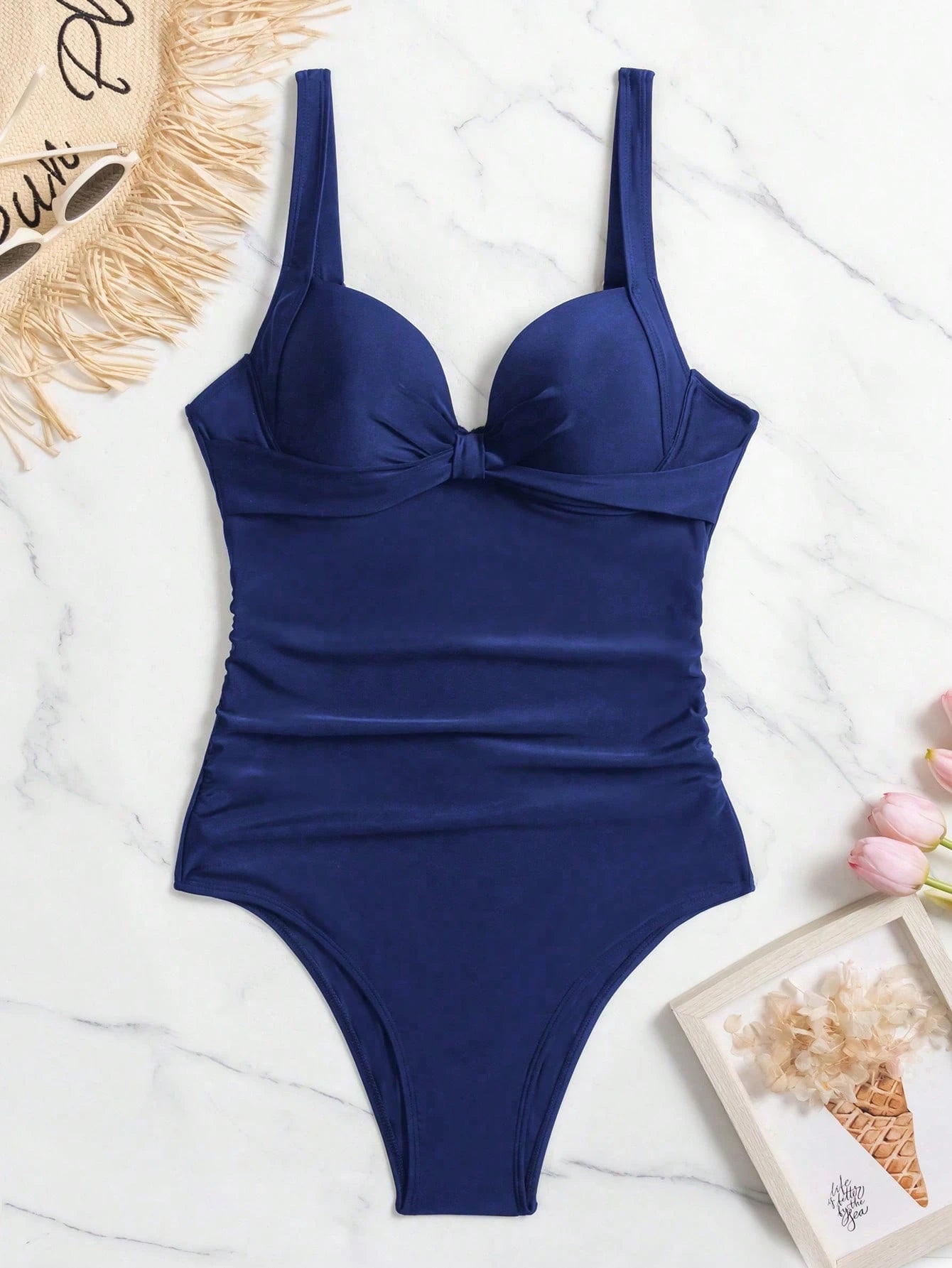 Swim Women Stylish Solid Colored One-Piece Swimsuit With Push-Up Padded Cups,Summer Beach