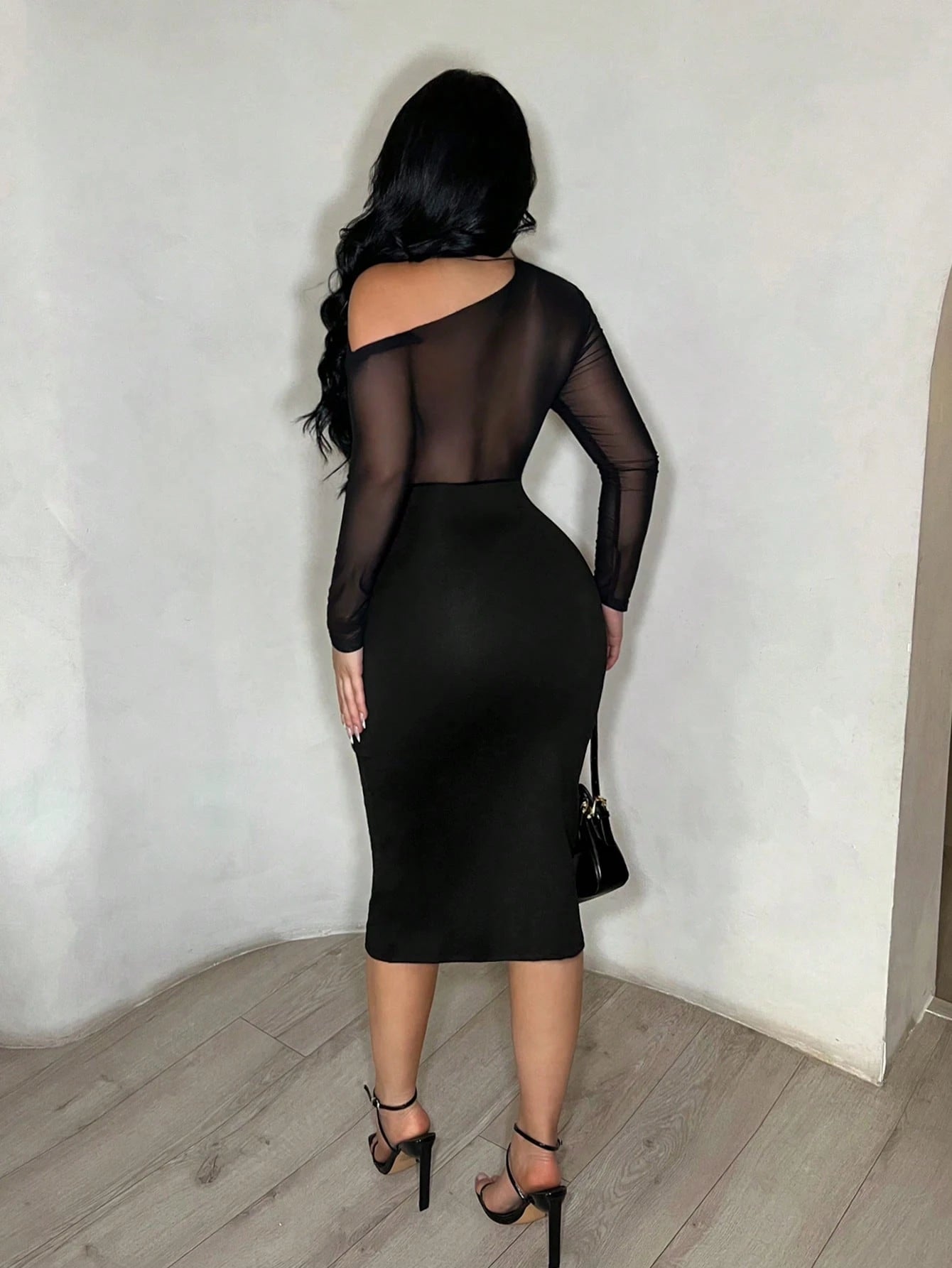 SXY Sexy Black Mesh Sheer Bodycon Dress Night Out Autumn,Party Dress,Work Outfits For Women,Black Dress