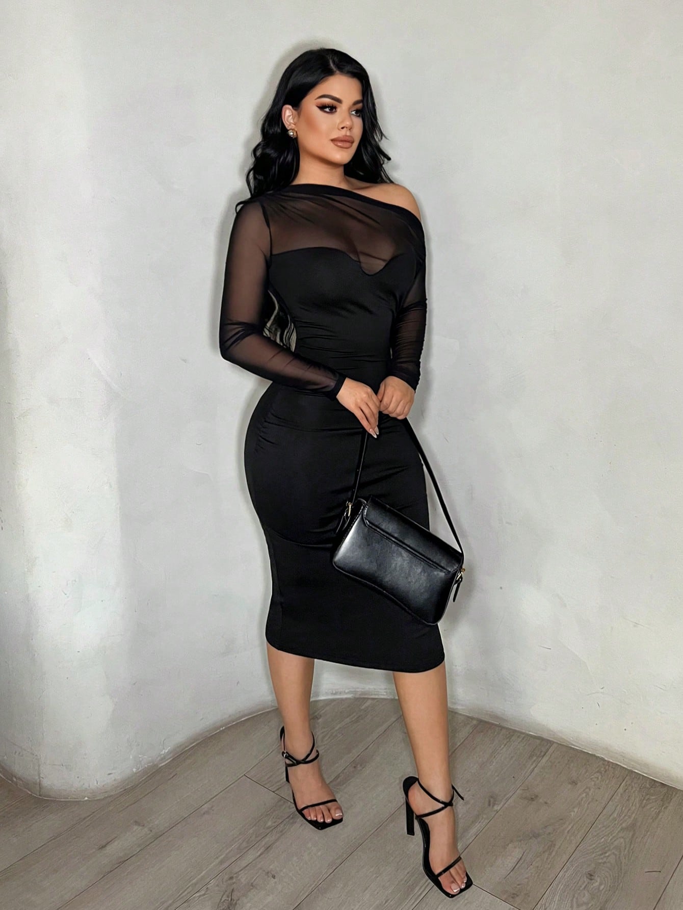 SXY Sexy Black Mesh Sheer Bodycon Dress Night Out Autumn,Party Dress,Work Outfits For Women,Black Dress