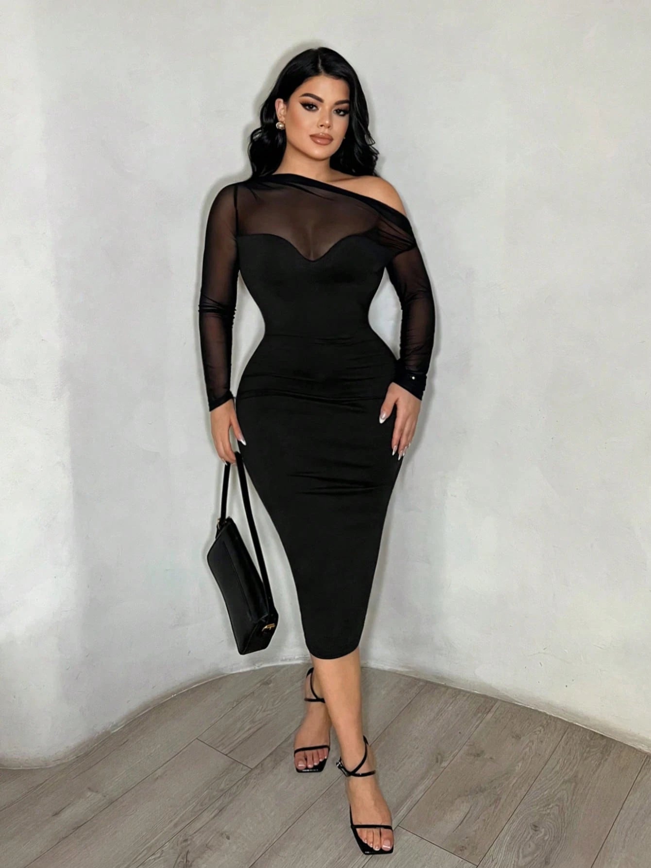 SXY Sexy Black Mesh Sheer Bodycon Dress Night Out Autumn,Party Dress,Work Outfits For Women,Black Dress