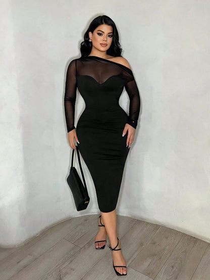 SXY Sexy Black Mesh Sheer Bodycon Dress Night Out Autumn,Party Dress,Work Outfits For Women,Black Dress
