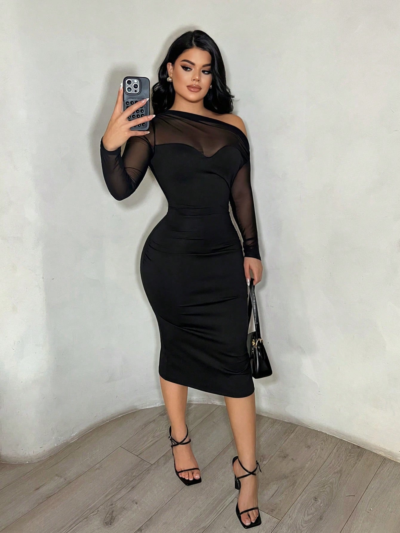 SXY Sexy Black Mesh Sheer Bodycon Dress Night Out Autumn,Party Dress,Work Outfits For Women,Black Dress