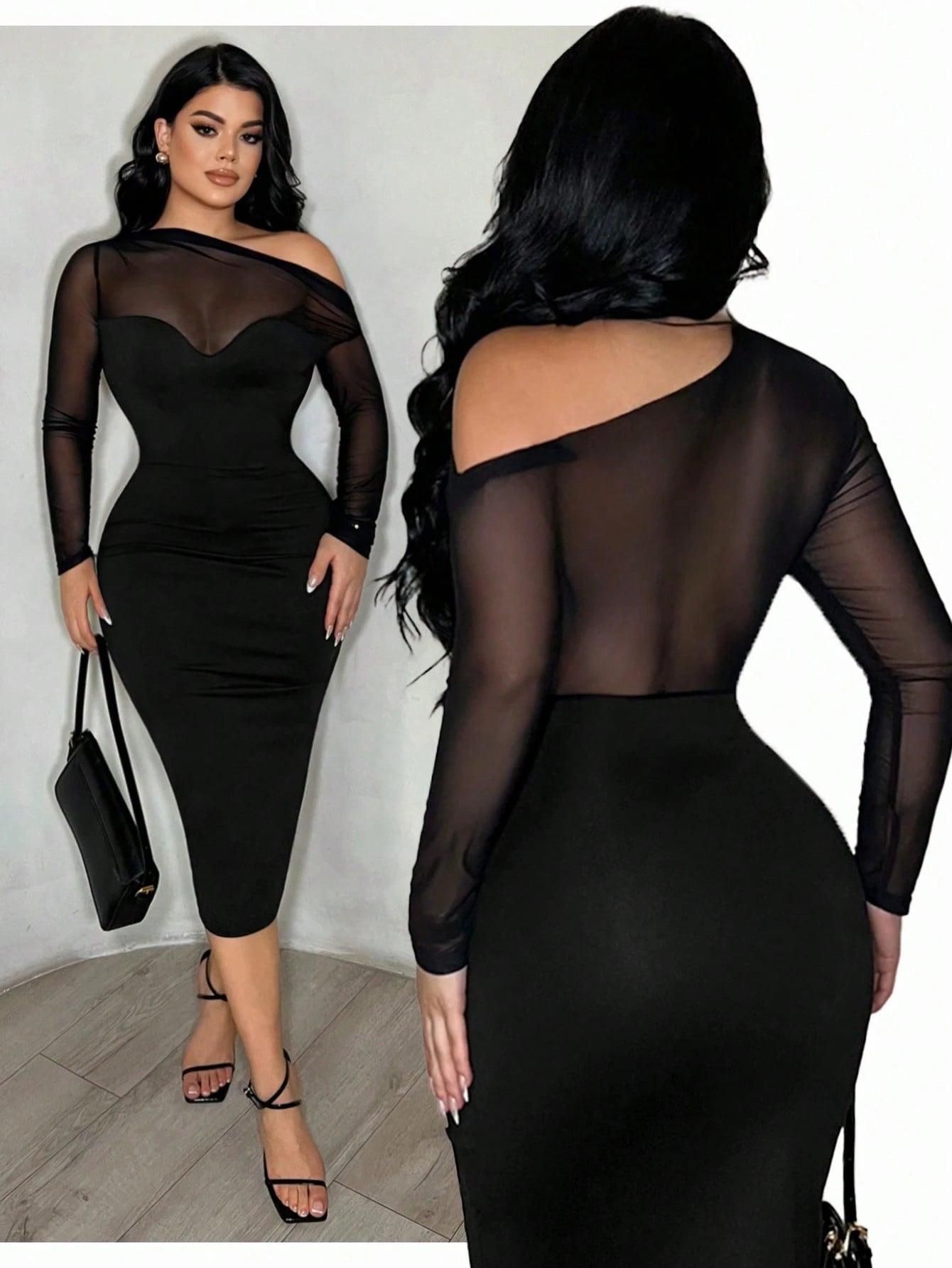 SXY Sexy Black Mesh Sheer Bodycon Dress Night Out Autumn,Party Dress,Work Outfits For Women,Black Dress