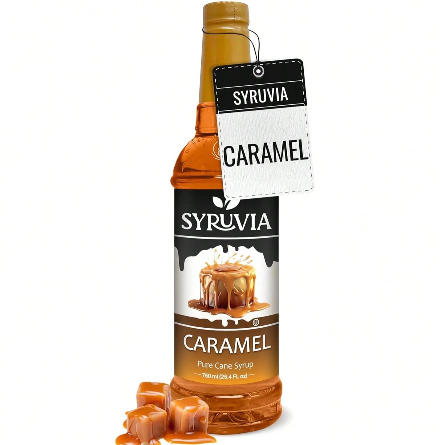 Syruvia Caramel Coffee Syrup- 25.4 Fl Oz. Premium Coffee Flavoring Syrup. Kosher, And Gluten-Free. Perfect For Enhancing Drinks, Sodas, Shakes, Desserts, And More