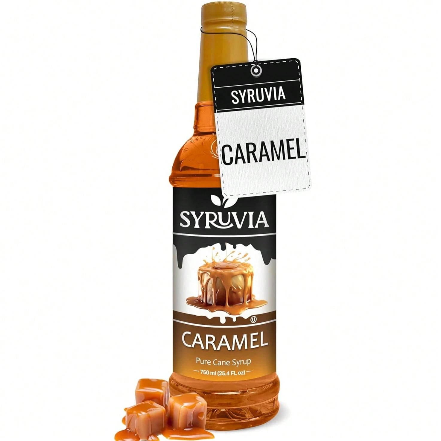 Syruvia Caramel Coffee Syrup- 25.4 Fl Oz. Premium Coffee Flavoring Syrup. Kosher, And Gluten-Free. Perfect For Enhancing Drinks, Sodas, Shakes, Desserts, And More