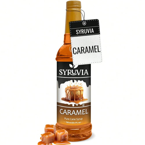 Syruvia Caramel Coffee Syrup- 25.4 Fl Oz. Premium Coffee Flavoring Syrup. Kosher, And Gluten-Free. Perfect For Enhancing Drinks, Sodas, Shakes, Desserts, And More