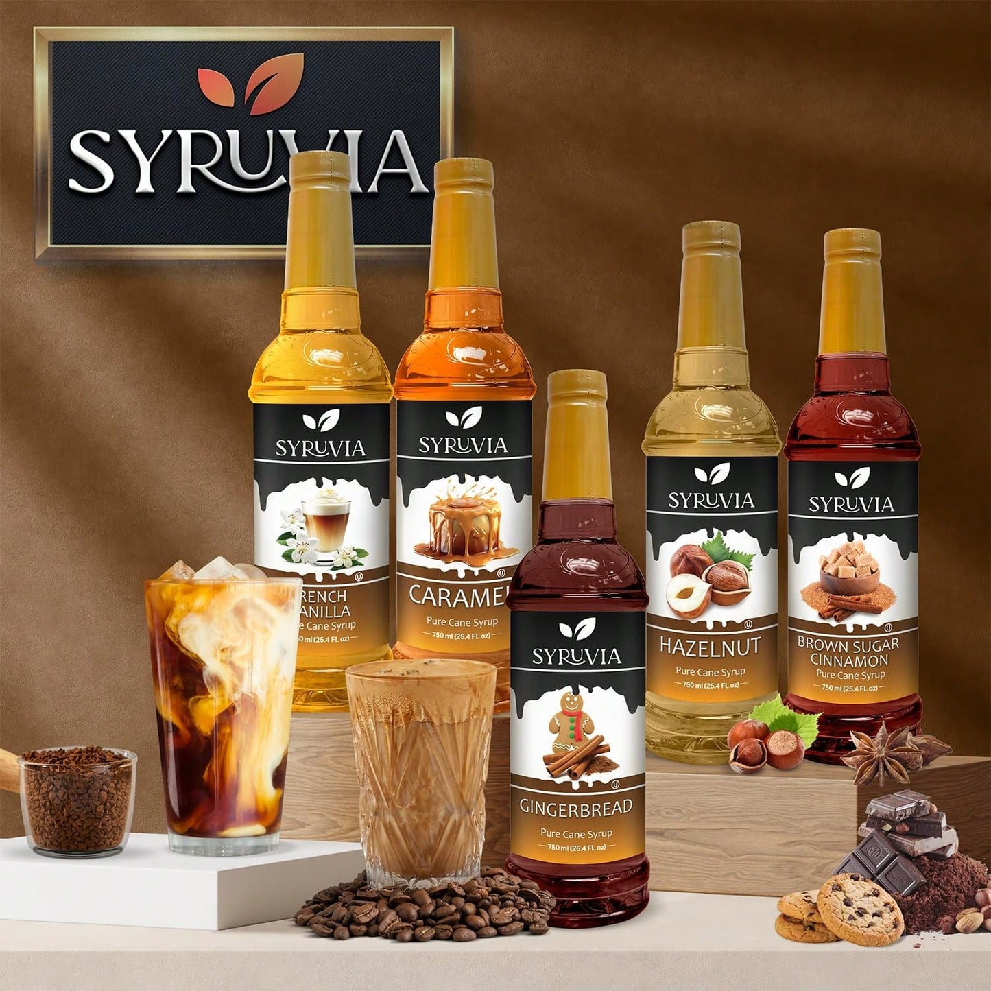 Syruvia Caramel Coffee Syrup- 25.4 Fl Oz. Premium Coffee Flavoring Syrup. Kosher, And Gluten-Free. Perfect For Enhancing Drinks, Sodas, Shakes, Desserts, And More