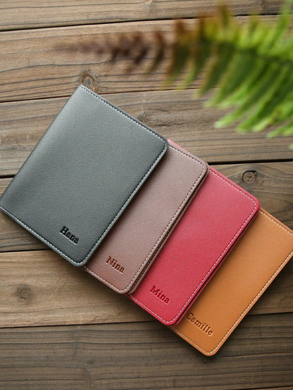 Takeoak Custom Name Passport Holder Personalized Leather Passport Cover Maroon Burgundy Travel Case For Men Women
