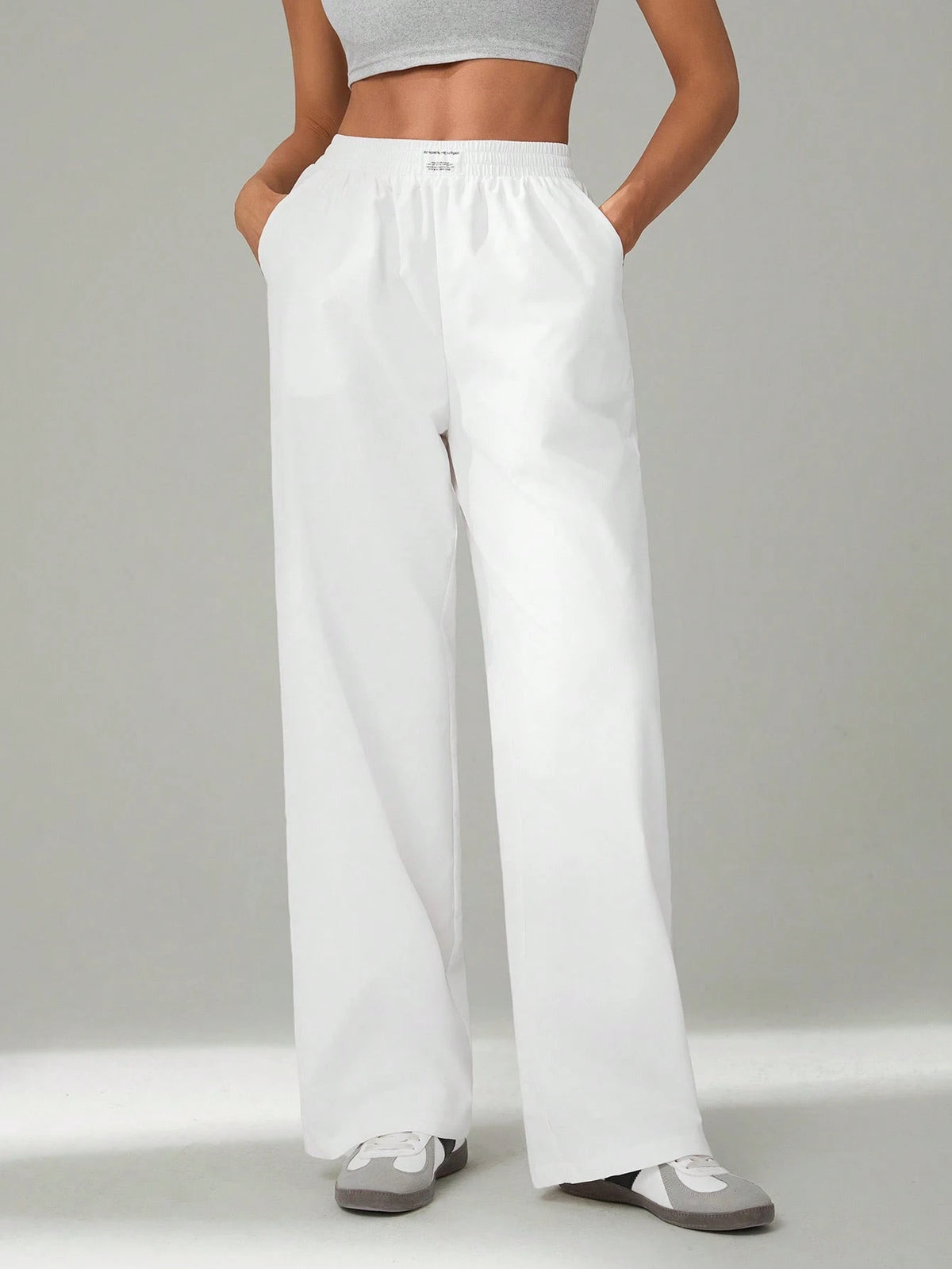 Tall Basic Loose Casual Vacation Trousers Plain Black Straight Trousers, Tall Women Lounge Summer