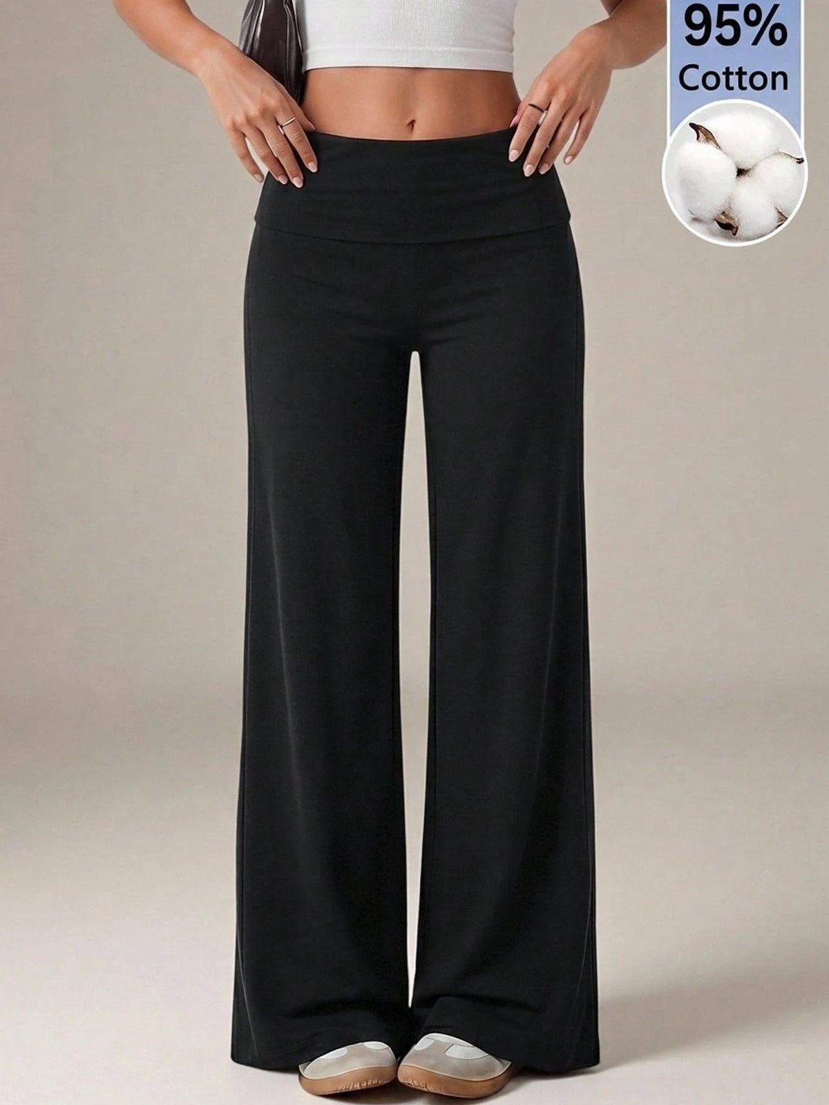 Tall Black High Waist Wide Leg Loose Casual Basic Pants Loungewear Autumn, Tall Women