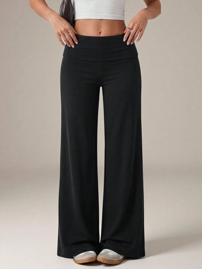 Tall Black High Waist Wide Leg Loose Casual Basic Pants Loungewear Autumn, Tall Women
