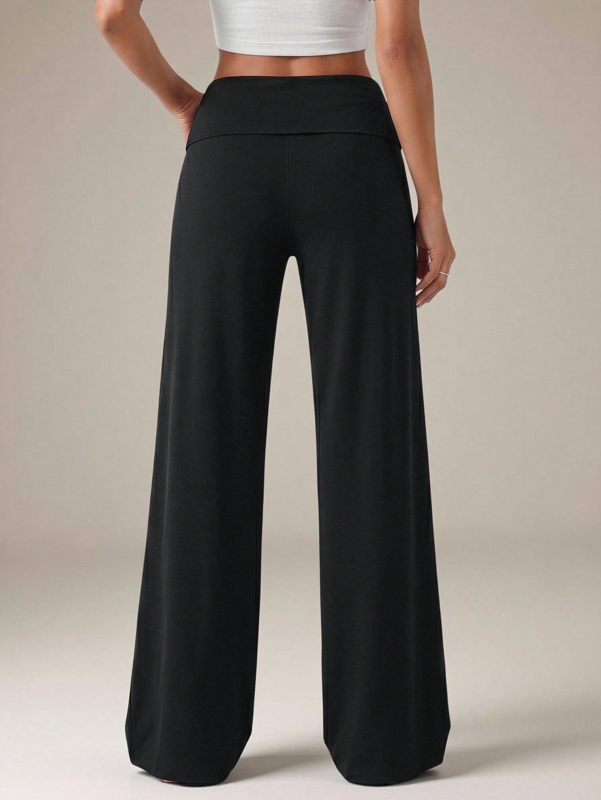 Tall Black High Waist Wide Leg Loose Casual Basic Pants Loungewear Autumn, Tall Women