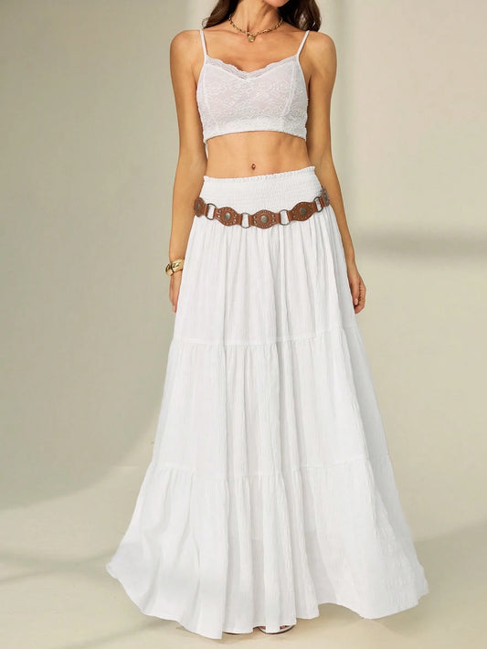 Tall Women's Solid Color Shirred Waist Ruffled Hem Skirt, Tall Women