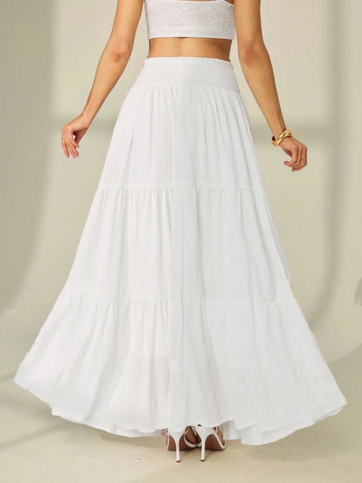 Tall Women's Solid Color Shirred Waist Ruffled Hem Skirt, Tall Women