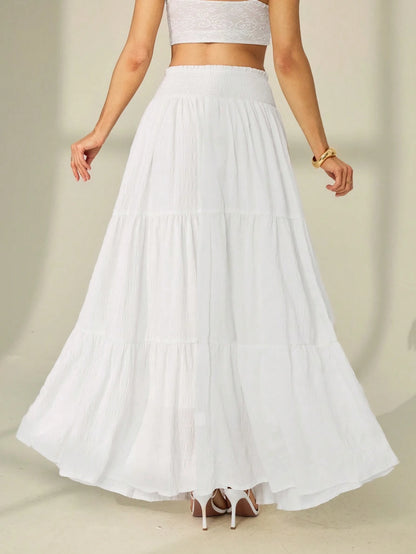 Tall Women's Solid Color Shirred Waist Ruffled Hem Skirt, Tall Women