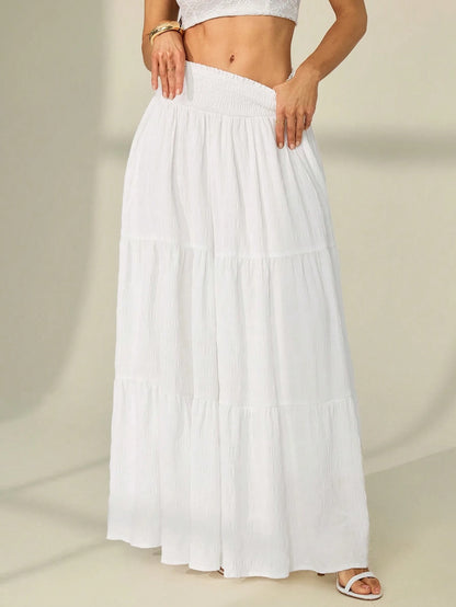 Tall Women's Solid Color Shirred Waist Ruffled Hem Skirt, Tall Women