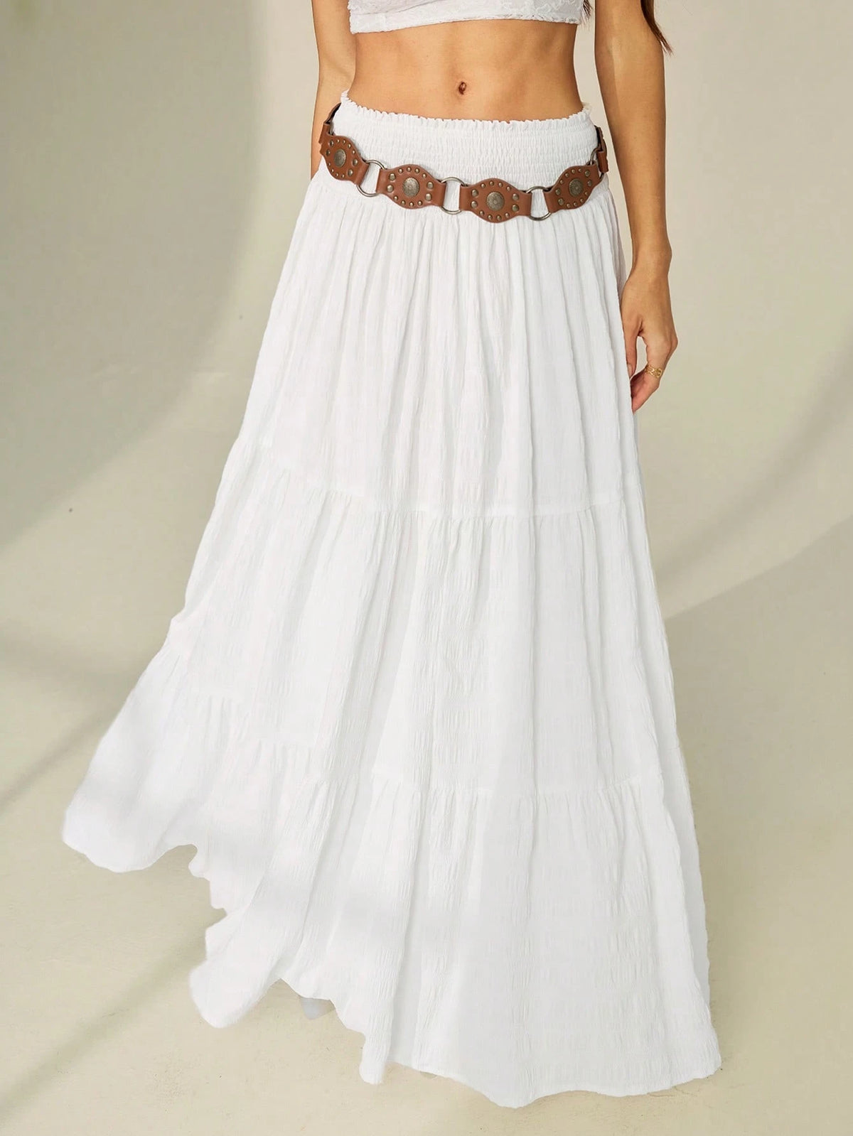 Tall Women's Solid Color Shirred Waist Ruffled Hem Skirt, Tall Women