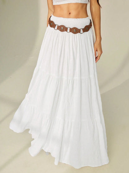 Tall Women's Solid Color Shirred Waist Ruffled Hem Skirt, Tall Women