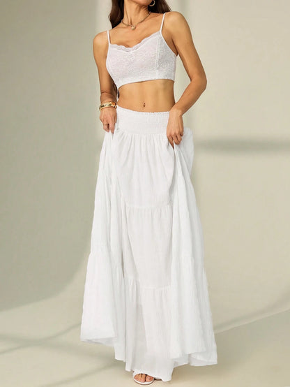 Tall Women's Solid Color Shirred Waist Ruffled Hem Skirt, Tall Women