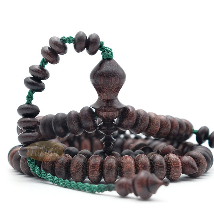 Tamarind Wood Misbaha - Medium Terompah 5x10 mm Brown 99 count Short Barrel Indonesian Prayer Beads