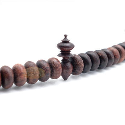 Tamarind Wood Misbaha - Medium Terompah 5x10 mm Brown 99 count Short Barrel Indonesian Prayer Beads