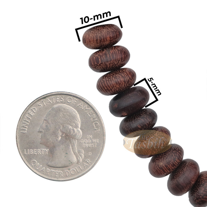Tamarind Wood Misbaha - Medium Terompah 5x10 mm Brown 99 count Short Barrel Indonesian Prayer Beads