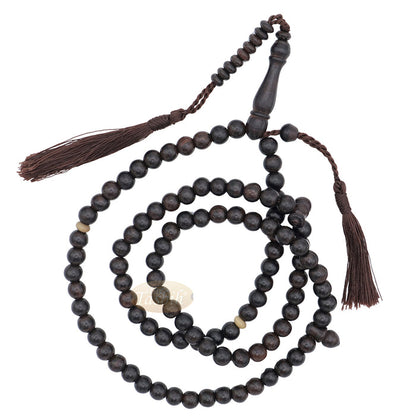 Tamarind wood Muslim Prayer Beads - Handcrafted 8 mm 99-count Islamic Dhikr Beads with 2 Citrus wood Dividers
