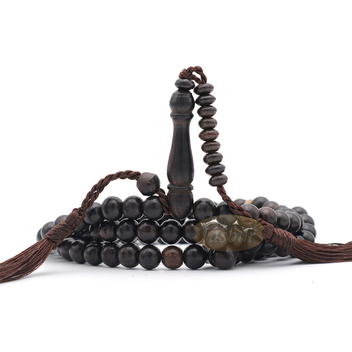 Tamarind wood Muslim Prayer Beads - Handcrafted 8 mm 99-count Islamic Dhikr Beads with 2 Citrus wood Dividers