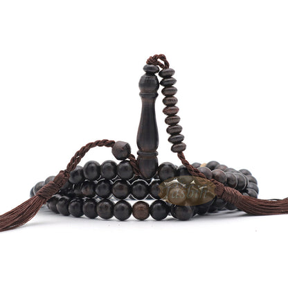 Tamarind wood Muslim Prayer Beads - Handcrafted 8 mm 99-count Islamic Dhikr Beads with 2 Citrus wood Dividers