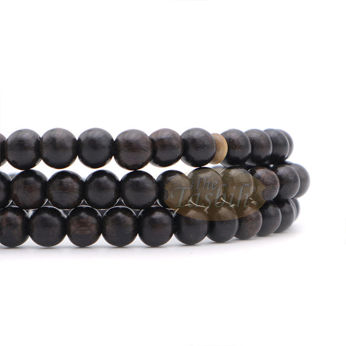 Tamarind wood Muslim Prayer Beads - Handcrafted 8 mm 99-count Islamic Dhikr Beads with 2 Citrus wood Dividers
