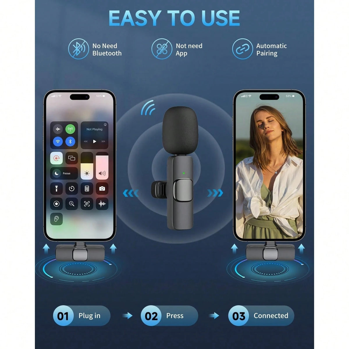 Tangle-Free Wireless Lavalier Microphone Streaming Equipment & Accessories Professional Wireless Lavalier Microphone For Android Cordless Omnidirectional Clip Mic Plug-Play For Interview Video Podcast